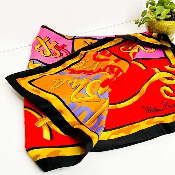 Paloma Picasso Colorful Silk Astrological Sun Sign Zodiac Scarf - Picture 2 of 9